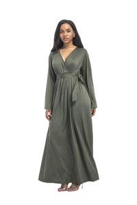 Plus size dress irregular personality solid color sexy long-sleeved deep V women s evening dress colored optional