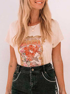 Boho Casual Mermaid Wild Child O-Neck Short Sleeve Summer Shirts Top