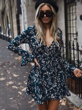 Load image into Gallery viewer, Bohemia Floral V Neck Long Sleeve Mini Dress