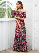 Load image into Gallery viewer, Floral Print Off Shoulder Beach Maxi Dress