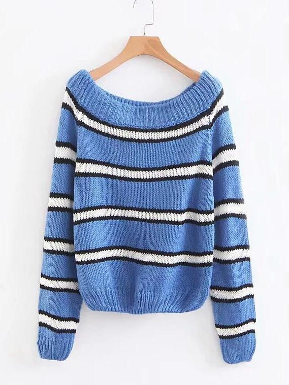 2018 Winter Knit Long Sleeve Stripe Sweater