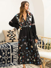 Load image into Gallery viewer, Flared Sleeves V-Neck Floral Maxi Dress