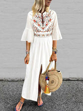 Load image into Gallery viewer, Boho Floral Printed V Neck Ruffle Sleeve Split Plus Size Maxi Dress