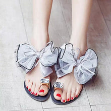 Load image into Gallery viewer, Big Size Butterflyknot Lace Bead Crystal Clip Toe Flat Flip Flops Sandals