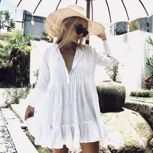 Load image into Gallery viewer, Autumn Bohemian Flare Sleeve Ruffles White Beach Dress