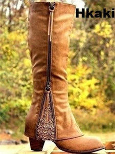 Women's Knee-High Zipper Tassels High Heels Boots