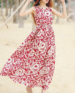 Fashion Bohemia Floral Thick Straps Sleeveless Maxi Dress
