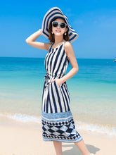 Load image into Gallery viewer, Black Stripes Maxi Beach Bohemia Dress