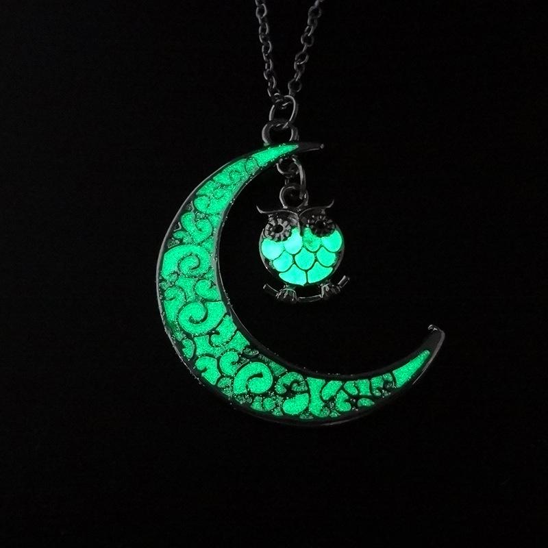 Moon Owl Glow in Dark Pendant Necklace