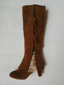 Women's Knee-High Zipper Tassels High Heels Boots