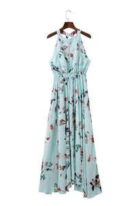 Floral Side Slit Hanging Neck Drop Shoulder Dress