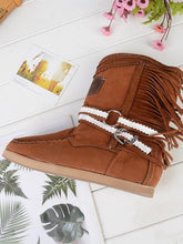 Load image into Gallery viewer, Fringe Midden Laarzen Vrouwen Sexy Kwastje Laarzen Mode Gesp Motorlaarzen Platte Hak Laars Vrouwen Cowboy Stijl  Boot