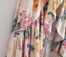 Load image into Gallery viewer, Chiffon Floral Print Short Sleeve Irregular Maxi Dress