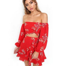 Load image into Gallery viewer, Chiffon Off The Shoulder Skirt and Sleeve Top 2 Piece Set