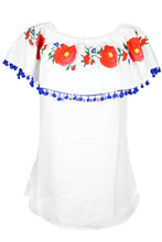 Load image into Gallery viewer, Pompom Off The Shoulder Ruffles Short Sleeve Loose Blouse Tops
