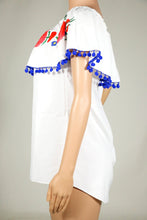 Load image into Gallery viewer, Pompom Off The Shoulder Ruffles Short Sleeve Loose Blouse Tops