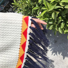 Load image into Gallery viewer, Folk Style Tassel Knit Shawl Cloak Sweater
