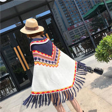 Load image into Gallery viewer, Folk Style Tassel Knit Shawl Cloak Sweater