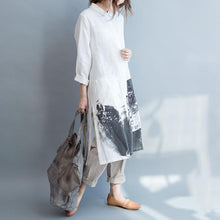 Load image into Gallery viewer, Linen Cotton Loose Long Sleeve Shirt Dress