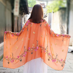 Embroidered cotton and linen scarf tourism sunscreen ethnic silk scarf women beach towel shawl