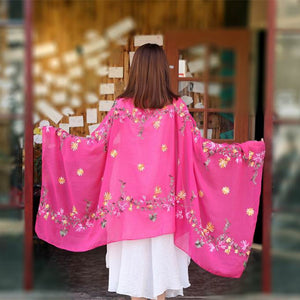 Embroidered cotton and linen scarf tourism sunscreen ethnic silk scarf women beach towel shawl