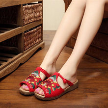 Load image into Gallery viewer, Embroidery Pattern National Wind Hollow Out Slip On Flat Sandals