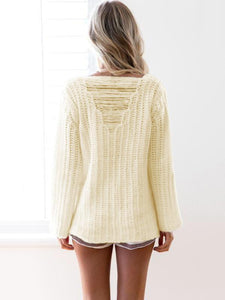 Asymmetric Tasseled Knitting Sweater Tops