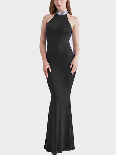 Fashion Sequins Sexy Backless Hanging Neck Fishtail Evening Dress