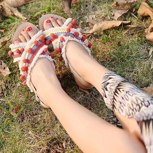 Summer Boho National Style Wave Colorful Pom Sandals