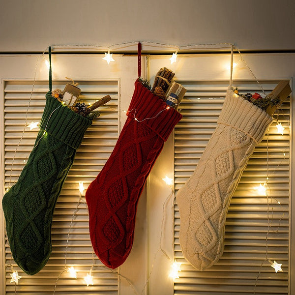 46CM Knitting Wool Home Wall Decoration Candy Bag Socks Set Diamond Gift Bag Socks Hanging Christmas Socks Set