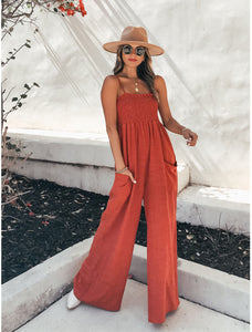 Sexy Suspender Loose Casual Jumpsuit Resort Wide Leg Jumpsuit