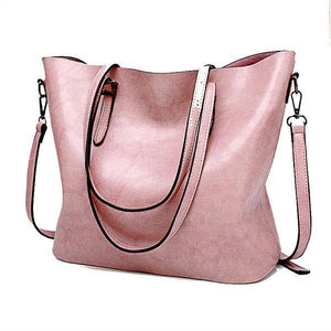 Vintage Oil PU Leather Tote Handbag Shoulder Bag Capacity Big Shopping Tote Crossbody Bags For Women