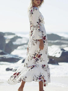 Floral-Print Long Sleeves Bohemia Maxi Dress
