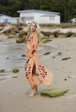Load image into Gallery viewer, Floral Long Sleeve Split Beach Maxi Dress