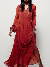 Load image into Gallery viewer, National Bohemia Inwrought Long Sleeve V Neck Beach Long Dress