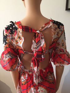 New Printed V Neck Short Sleeve High Split Maxi Dress