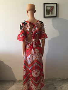 New Printed V Neck Short Sleeve High Split Maxi Dress