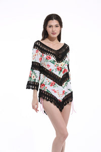 Print Lace Pullover Beach Swimwear Tops Bikini Cover Up
