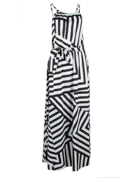 Sexy Stripe Sleeveless Irregular Maxi Dress