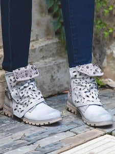 Women Rivet Square Heel Boots