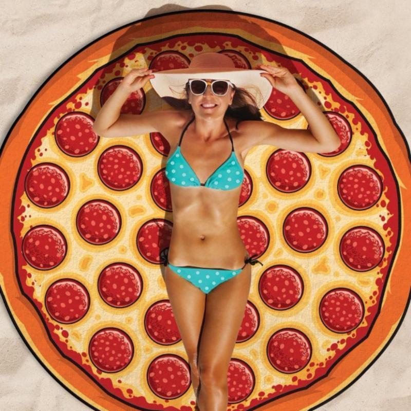Hot Sale Circular Pizza 3D printing outdoor picnic mats Sun Beach Met