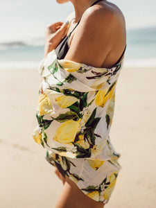 Fashion Lemon Print Short Sleeve Outwear Bikini Cover Up