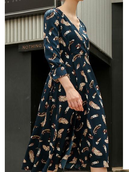 Printed V Neck Long Sleeve Beach Maxi Dress