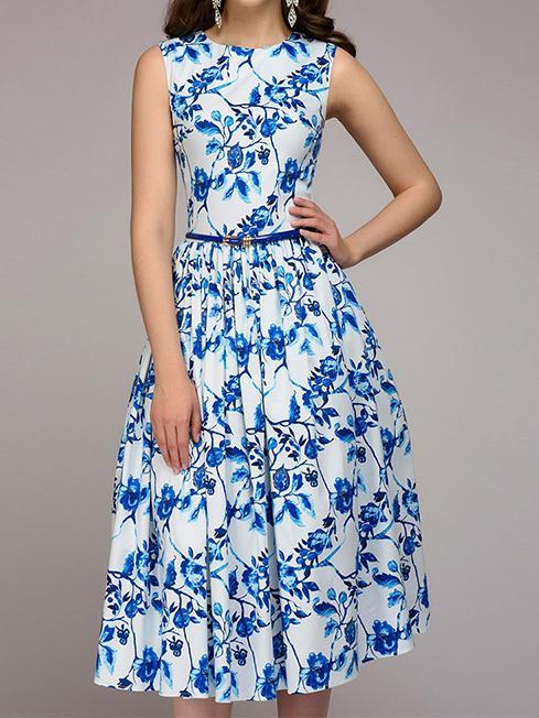 2018 Hepburn Style mini dress big hem print dress