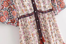 Load image into Gallery viewer, Print Short Sleeve V Neck Vintage Bohemia Dress