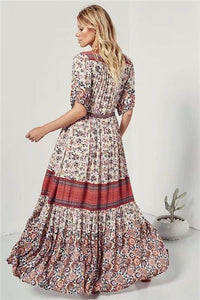 Print Short Sleeve V Neck Vintage Bohemia Dress