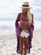Load image into Gallery viewer, Chiffon Printed Tassel Cardigan Beach Bikini Cover Up