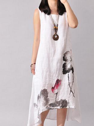 Ink Printed Sleeveless Casual Irregular Dress