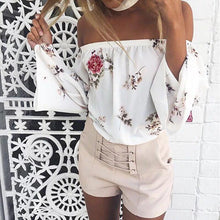 Load image into Gallery viewer, Floral Print Off Shoulder Long Sleeve Tops Blouse