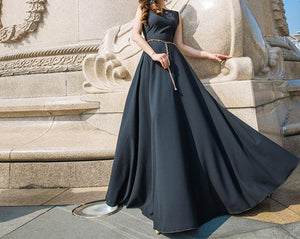 Solid Color Sleeveless Round Neck Evening Maxi Long Dress